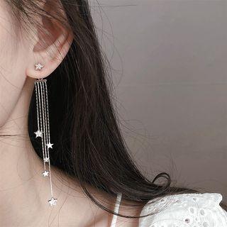 925 Sterling Silver Star Fringed Earring 1 Pair - 925 Silver - Silver - One Size