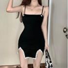 Spaghetti-strap Lace Trim Bodycon Dress Black - One Size
