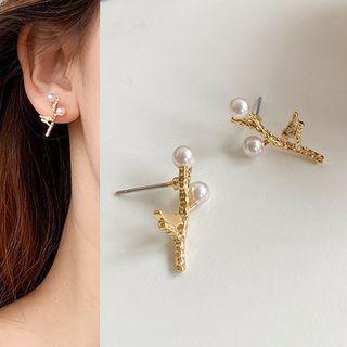 Faux Pearl Branches & Bird Earring 1 Pair - Stud Earring - As Shown In Figure - One Size