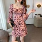 Leopard Print Square-neck Mini A-line Dress