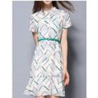 Ruffle Hem Band Collar Short Sleeve Dress