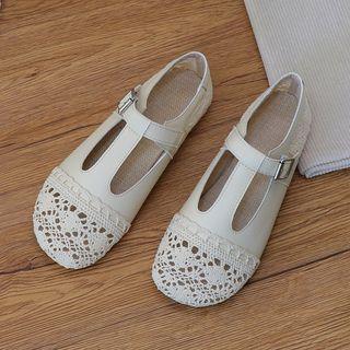 Lace Panel T-strap Mary Jane Shoes