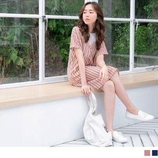 Single-breasted Striped Chiffon Dress