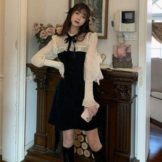 Puff-sleeve Chiffon Panel Sheath Dress