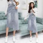 Irregular Hem Denim Midi A-line Skirt