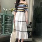 Striped Off-shoulder A-line Chiffon Dress