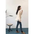 Collared Wool Blend Cable Knit Cardigan Beige - One Size