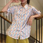 Short-sleeve Flower Print Shirt Almond - One Size