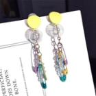 Glass Bead Safety Pin Fringed Earring