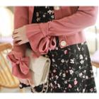 Tie-sleeve Faux-pearl Button Cardigan