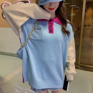 Polo-neck Color Panel Sweater