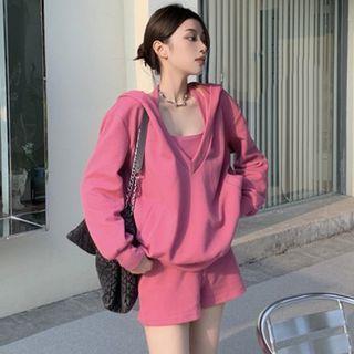 Set: V-neck Hoodie + Halter Camisole + Sweatshorts