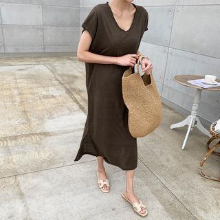 Linen Long T-shirt Dress With Sash