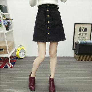 Button-up Mini A-line Denim Skirt