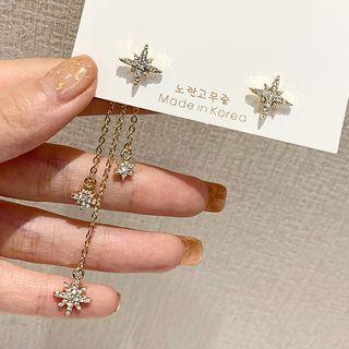 Asymmetrical Rhinestone Star Drop Earring 1 Pair - 925 Silver Needle - One Size