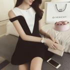 Short-sleeve Cold Shoulder Panel A-line Dress