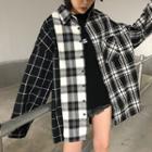 Plaid Color Block Jacket As Shown In Figure - One Size