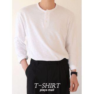 Plain Long-sleeve Cotton Henley