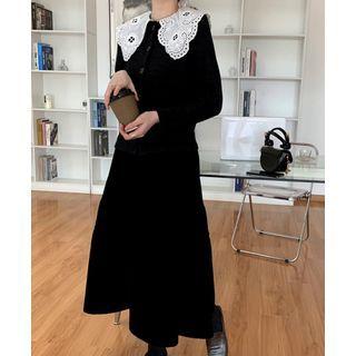 Lace Collar Long Sleeve A-line Dress