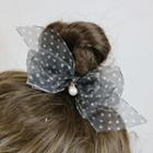Dotted Mesh Bow Hair Tie Hair Tie - Dotted - Gray White - One Size