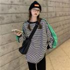 Round-neck Color Block Striped Long-sleeve Top Stripe - One Size