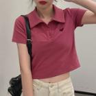 Heart Embroidered Short-sleeve Cropped Polo Shirt