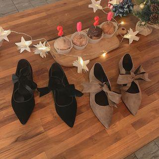 Bow-trim Faux-suede Flats