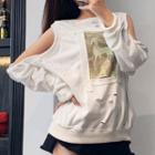 Cold-shoulder Paint Splatter Print Ripped Pullover White - One Size