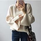 Slit-sleeve V-neck Sweater