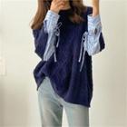 Drawstring Shirt Sleeve Cable-knit Sweater