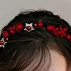Set: Flower Rhinestone Wedding Head Piece + Drop Earring + Choker Set Of 3 - Head Piece & Earring & Choker- Red - One Size