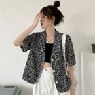 Short-sleeve Floral Shirt / A-line Midi Skirt