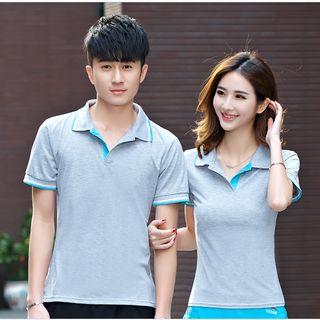 Couple Matching Set: Plain Short-sleeve Polo Shirt + Shorts / Skirt