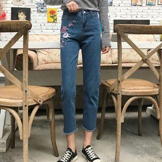 Embroidered Cropped Slim Fit Jeans