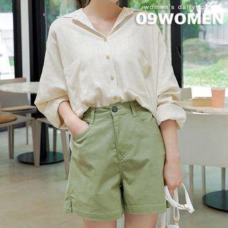 Plus Size Batwing-sleeve Linen Shirt