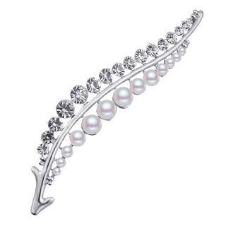 Rhinestone Faux Pearl Leaf Brooch Silver - One Size