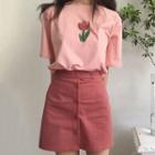 Print Short-sleeve T-shirt / A-line Mini Skirt