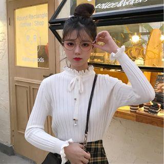 Ruffle-trim Rib-knit Sweater