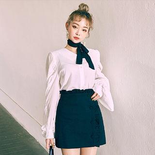 Frill-trim Buttoned A-line Mini Skirt