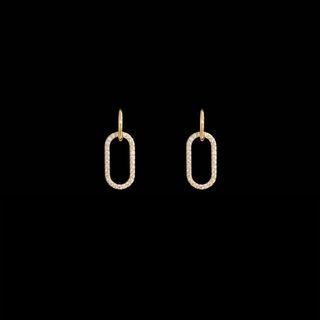 Rhinestone Oval Dangle Earring 1 Pair - Silver Stud Earrings - Gold - One Size