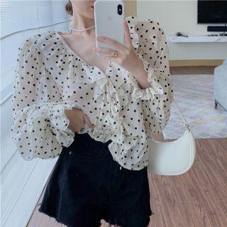 Dot Print Blouse Black Dots - White - One Size
