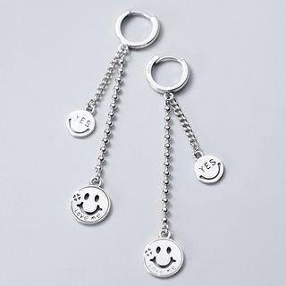 Smiley Face Layered Chain Dangle Earring 1 Pair - Silver - One Size
