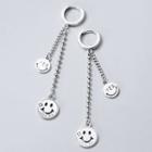 Smiley Face Layered Chain Dangle Earring 1 Pair - Silver - One Size