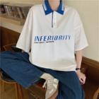 Short-sleeve Contrast Collar Lettering Polo Shirt