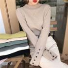Plain Stand-collar Long-sleeve Knitted Top