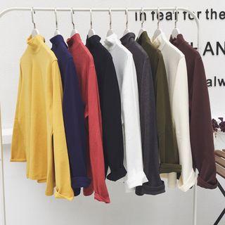 Long-sleeve Mock-neck Plain Top