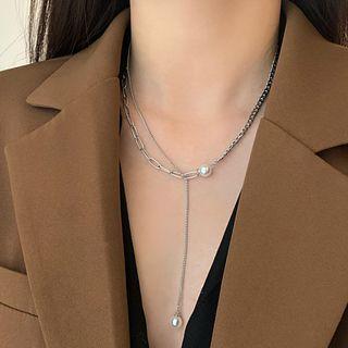 Faux Pearl Choker Necklace White Faux Pearl - Silver - One Size