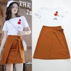 Set: Short-sleeve Embroidery T-shirt + Pencil Skirt
