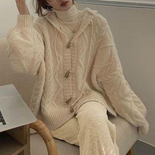 Hooded Cable Knit Cardigan / Wide-leg Pants / Set
