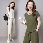 Set : Plain Short-sleeve Top + Pants